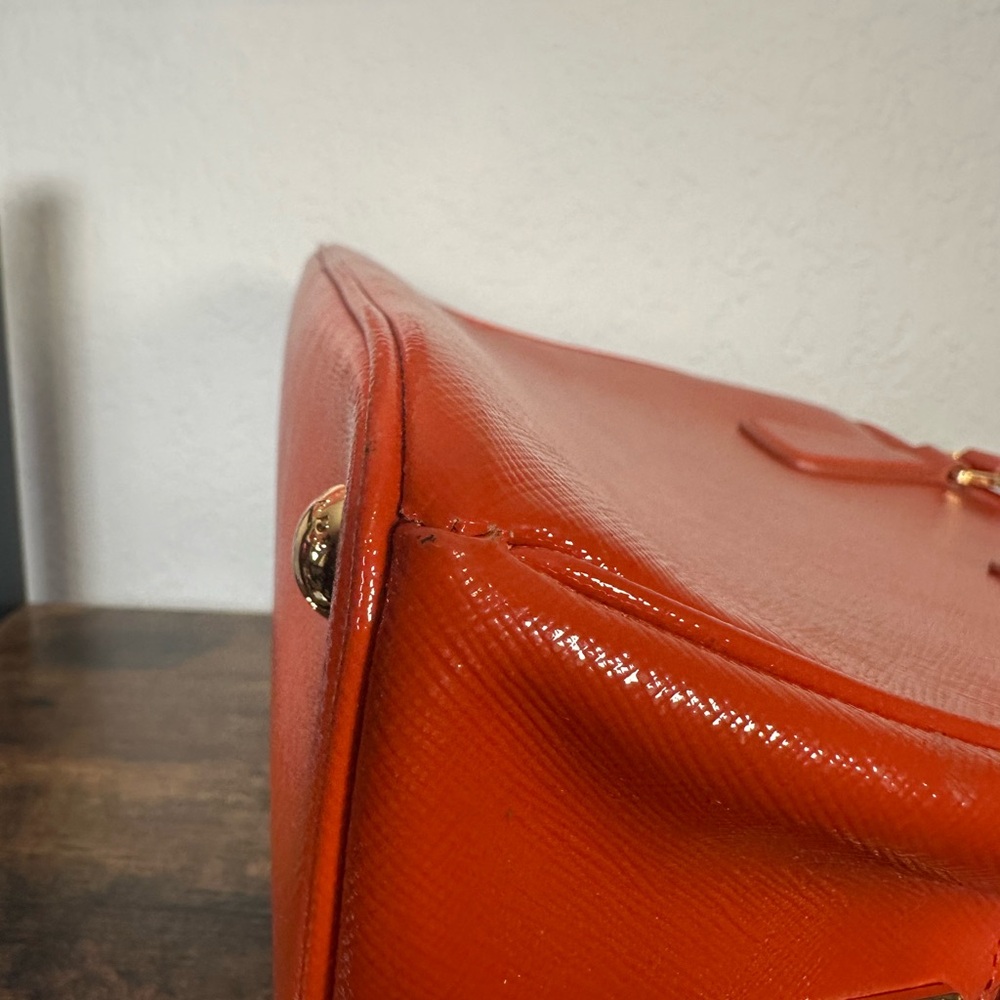 Prada Orange Saffiano Leather Satchel with Gold Hardware - Picture 12 of 15